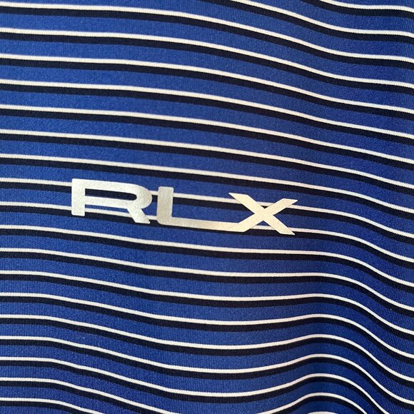 RLX Ralph Lauren Polo Shirt Mens XL Blue Striped SS Golf Stretch Wicking Logo - Picture 4 of 12